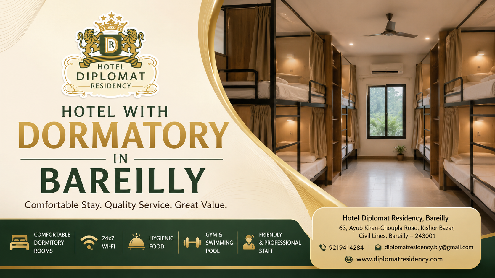 Hotel with Dormatory in Bareilly | Hotel Diplomat Residency