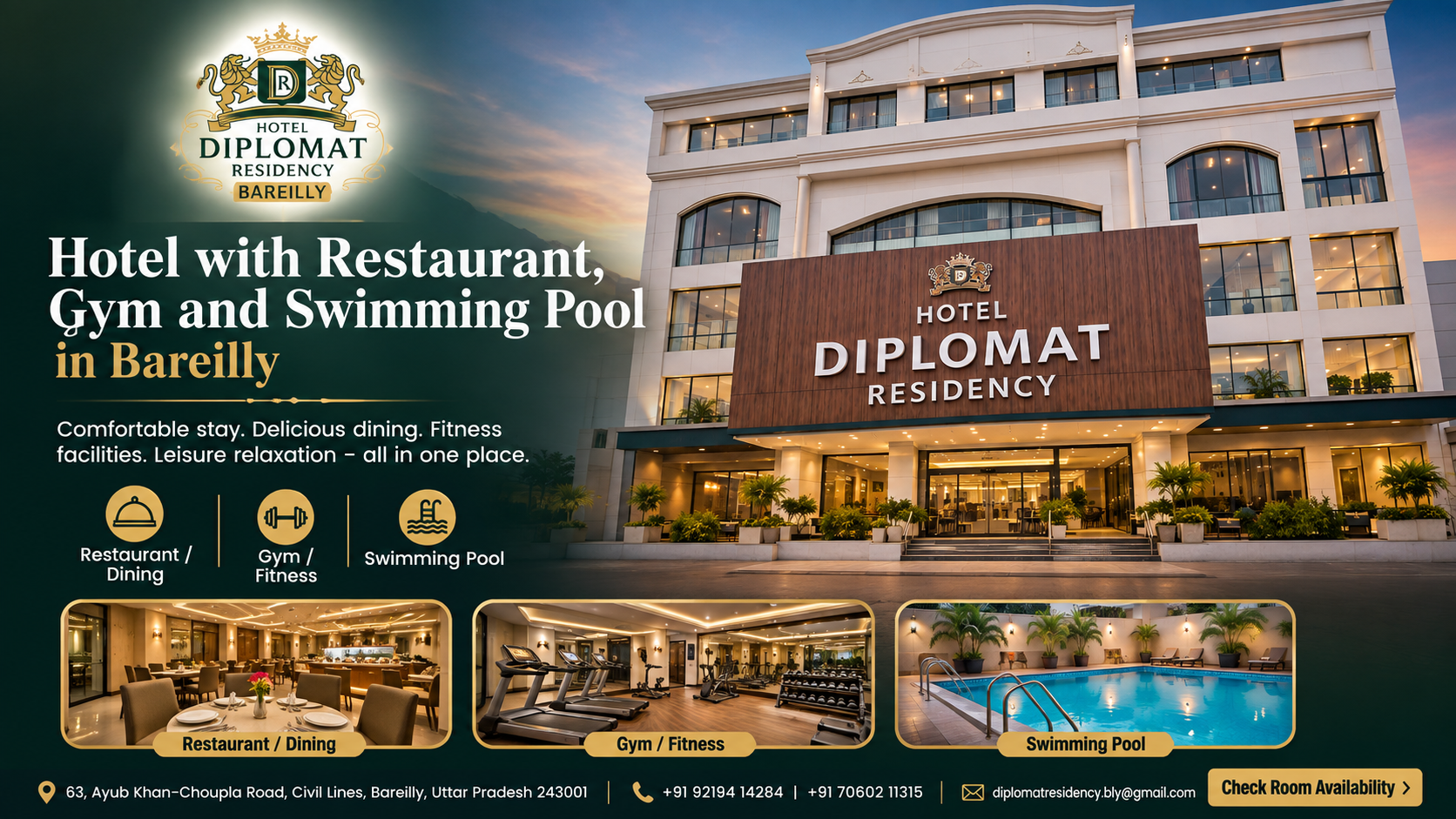 Hotel with Restaurant, Gym & Swimming Pool in Bareilly