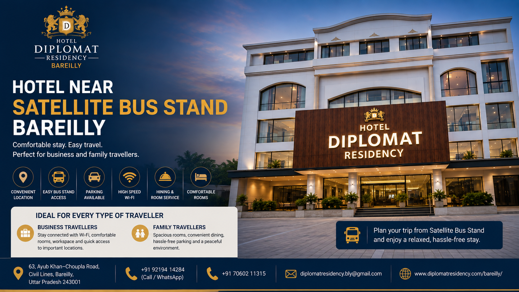 Hotel Near Satellite Bus Stand Bareilly | Hotel Diplomat Residency